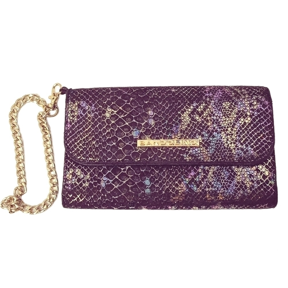 BANDOLINO Oil Slick Snake Skin Wristlet Wallet Clutch Cell Phone Case w/ Chain